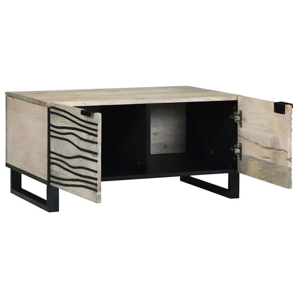 vidaXL Table basse Beige et Noir 80 x 50 x 40 cm Bois d'acacia massif