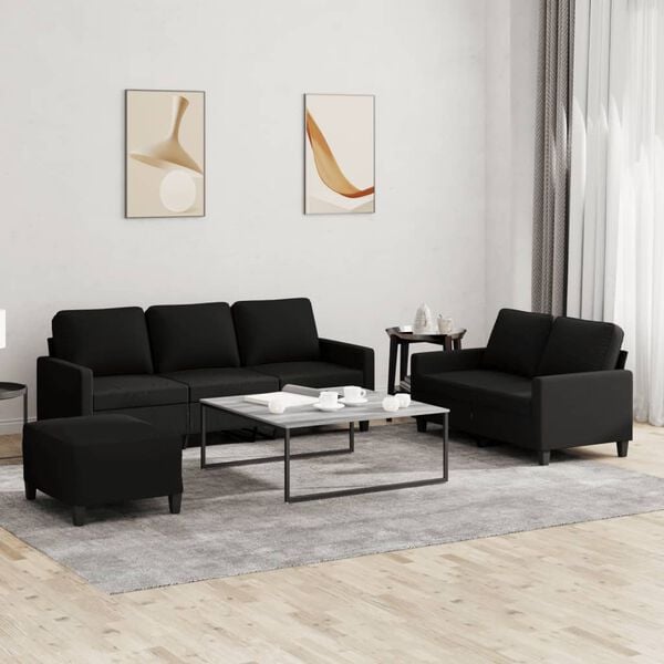 vidaXL Ensemble de canap&eacute;s 3 pcs avec coussins Noir Tissu