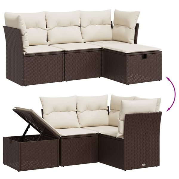 vidaXL Salon de jardin 4 pcs avec coussins marron r&eacute;sine tress&eacute;e