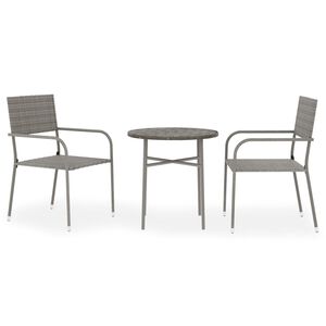 vidaXL Ensemble &agrave; manger de jardin 3 pcs R&eacute;sine tress&eacute;e Gris