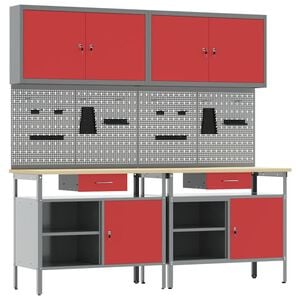 vidaXL Ensemble d'&eacute;tabli 8 pc Rouge et Gris Acier enduit de poudre