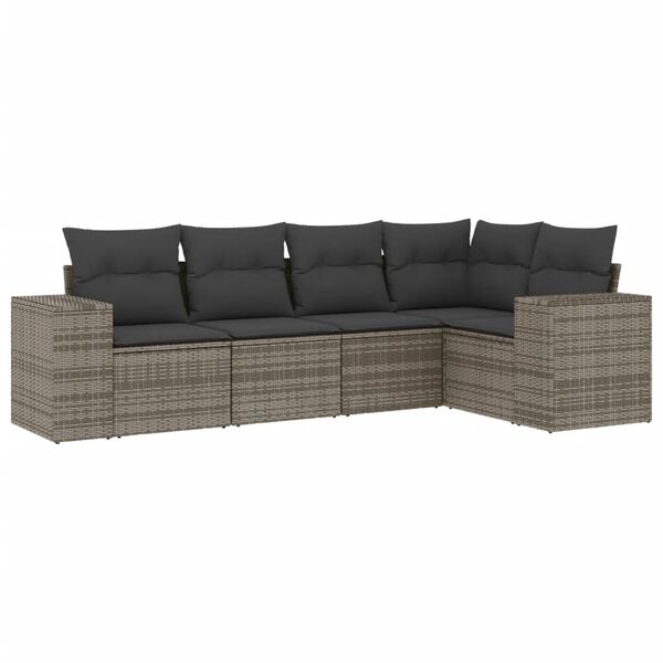 vidaXL Salon de jardin 5 pcs avec coussins gris r&eacute;sine tress&eacute;e