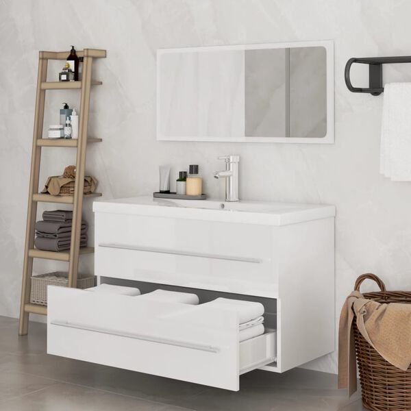 vidaXL Ensemble de meubles de salle de bain 3 pcs Blanc brillant