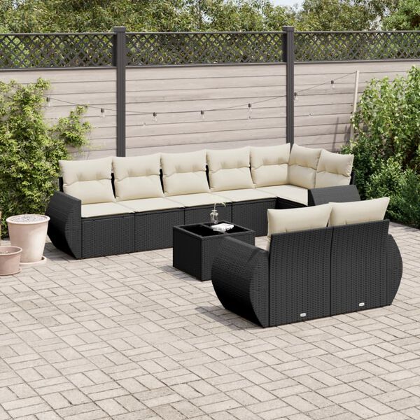 vidaXL Salon de jardin 9 pcs avec coussins noir r&eacute;sine tress&eacute;e