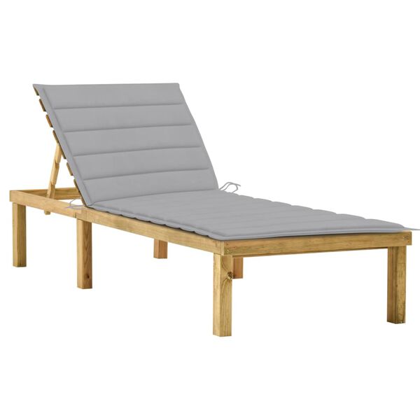 vidaXL Chaise longue avec coussin gris Bois de pin impr&eacute;gn&eacute;