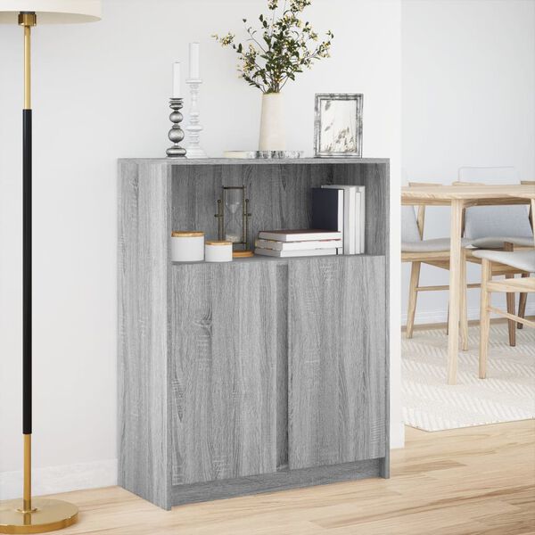 vidaXL Buffet avec LED sonoma gris 77x34x100 cm bois d'ing&eacute;nierie