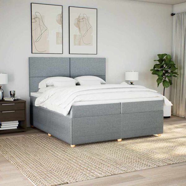 vidaXL Sommier &agrave; lattes de lit avec matelas Gris clair 200x200cm Tissu