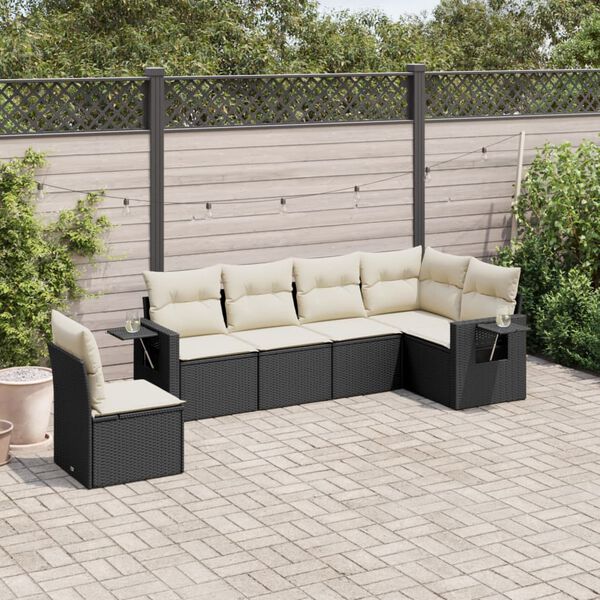 vidaXL Salon de jardin 6 pcs avec coussins noir r&eacute;sine tress&eacute;e