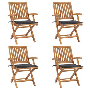 vidaXL Chaises pliantes avec coussins, 4 pi&egrave;ces, en teck massif