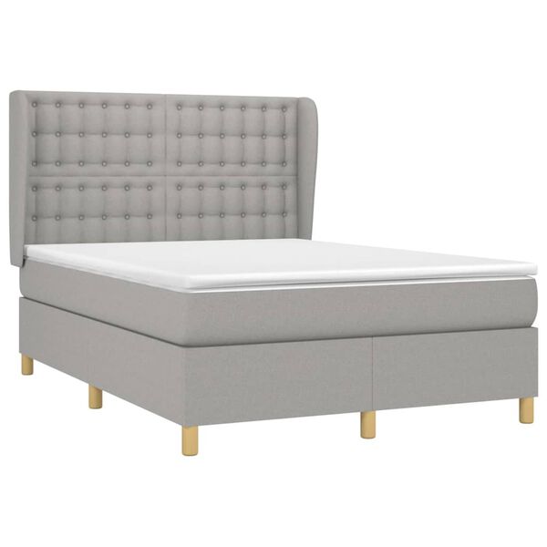 vidaXL Sommier &agrave; lattes de lit avec matelas Gris clair 140x200cm Tissu