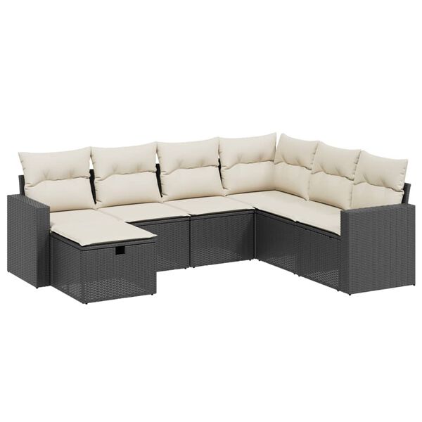 vidaXL Salon de jardin 7 pcs avec coussins noir r&eacute;sine tress&eacute;e