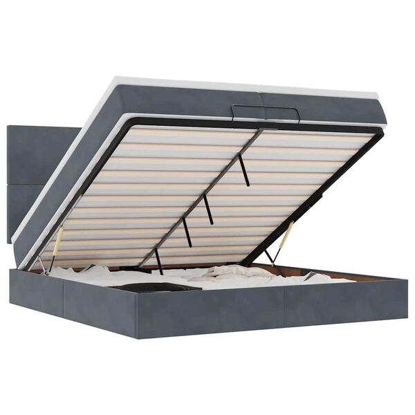 vidaXL Cadre de lit ottoman avec matelas gris fonc&eacute; 200x200 cm velours
