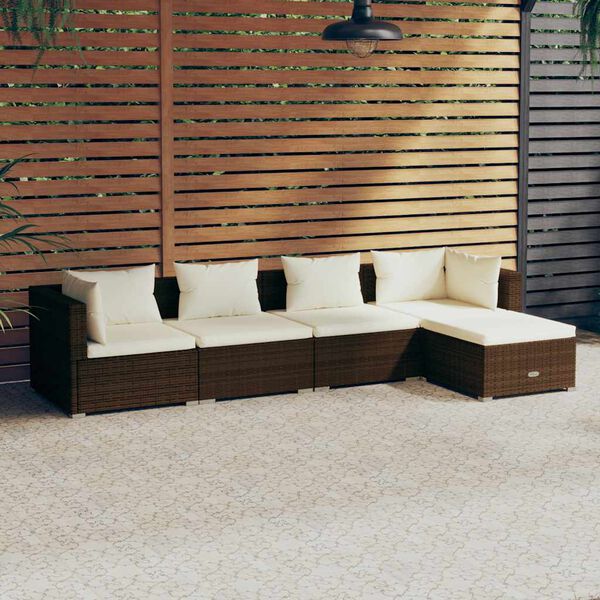 vidaXL Salon de jardin 5 pcs avec coussins R&eacute;sine tress&eacute;e Marron