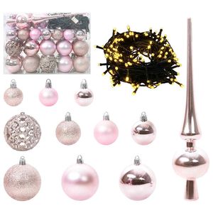vidaXL Ensemble de Boules de No&euml;l 61 pc Rose &Oslash; 6 cm Plastique 150 LED