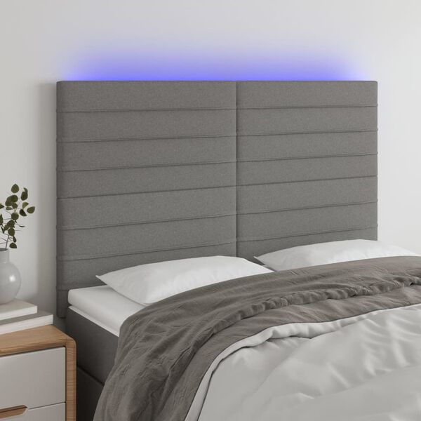 vidaXL T&ecirc;te de lit &agrave; LED Gris fonc&eacute; 144x5x118/128 cm Tissu