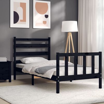 vidaXL Cadre de lit avec tête de lit noir 90x190 cm bois massif