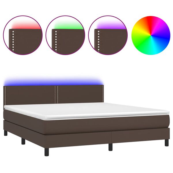 vidaXL Sommier &agrave; lattes de lit avec matelas et LED Marron 180x200 cm