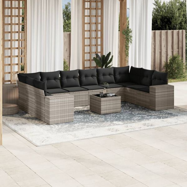 vidaXL Salon de jardin 11 pcs avec coussins gris clair r&eacute;sine tress&eacute;e