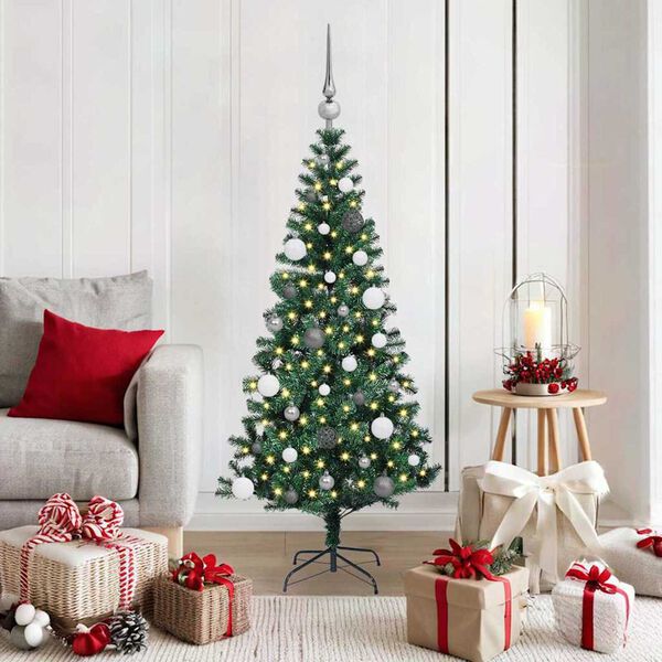 vidaXL Sapin de No&euml;l artificiel pr&eacute;-&eacute;clair&eacute; Vert 150 cm PVC et m&eacute;tal