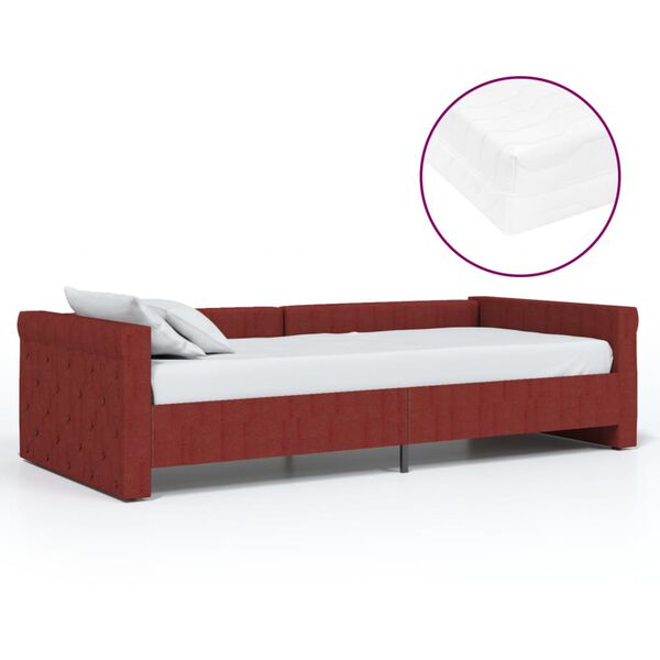 vidaXL Lit avec matelas et &eacute;clairage USB Rouge bordeaux Tissu 90x200cm