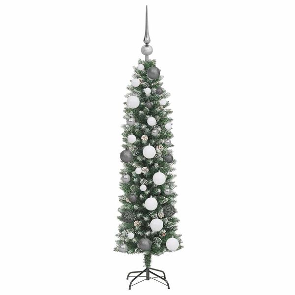 vidaXL Arbre de No&euml;l artificiel slim avec 150 LED Vert et blanc 120 cm