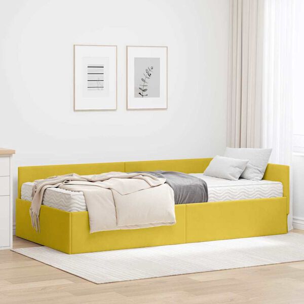 vidaXL Cadre de lit d'angle avec matelas Autre 2 pcs Jaune Velours