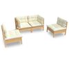 vidaXL Salon de jardin 4 pcs avec coussins cr&egrave;me Bois de pin massif