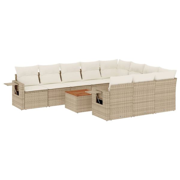 vidaXL Salon de jardin 11 pcs avec coussins beige r&eacute;sine tress&eacute;e