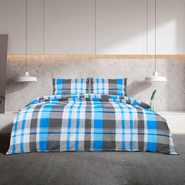 vidaXL Ensemble de housse de couette Bleu et gris 155x220 cm Coton
