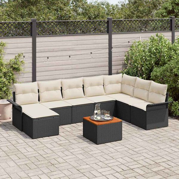 vidaXL Ensemble de canap&eacute; de jardin avec coussin 9 pcs Noir et Cr&egrave;me