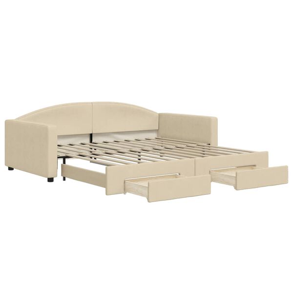 vidaXL Lit de jour avec gigogne et tiroirs cr&egrave;me 100x200 cm tissu
