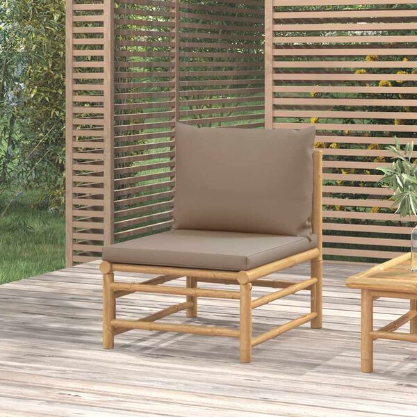 vidaXL Canap&eacute; central de jardin avec coussins taupe bambou