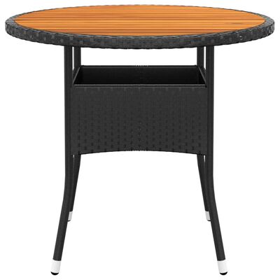 vidaXL Table de jardin Ø80x75 cm Résine tressée et bois d'acacia Noir