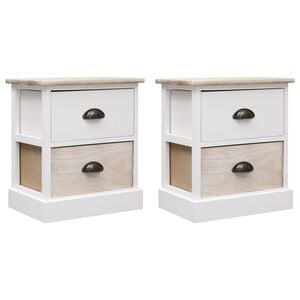 vidaXL 2 pcs Tables de chevet Blanc et naturel 38x28x45 cm Paulownia