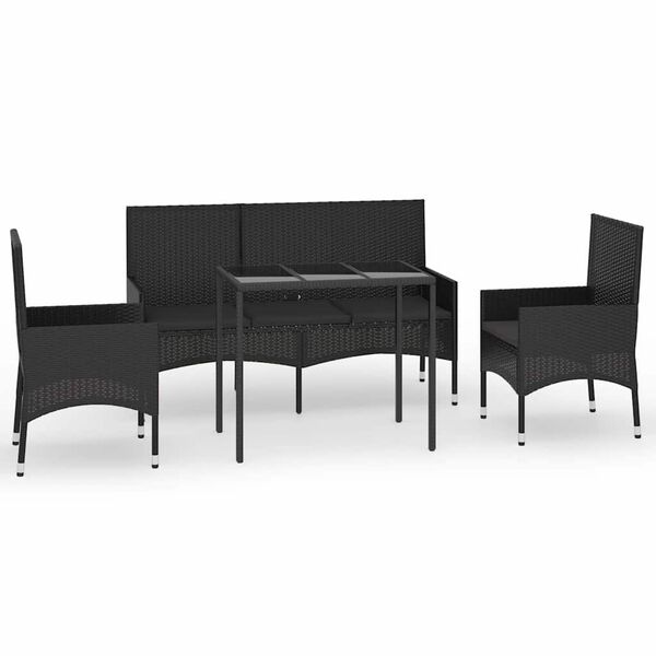 vidaXL Salon de jardin 4 pcs avec coussins Noir R&eacute;sine tress&eacute;e