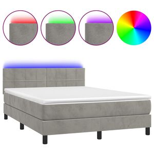 vidaXL Sommier &agrave; lattes de lit avec matelas LED Gris clair 140x190 cm