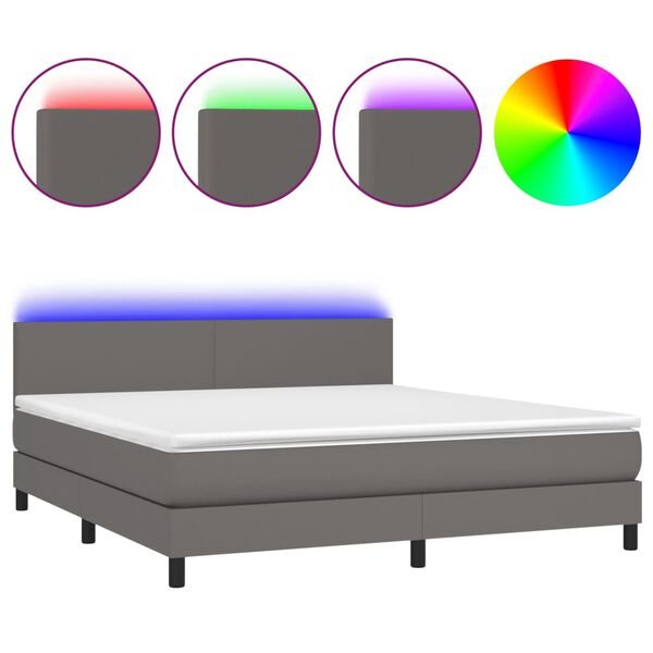 vidaXL Sommier &agrave; lattes de lit avec matelas et LED Gris 160x200 cm
