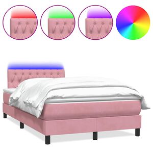 vidaXL Sommier &agrave; lattes de lit avec matelas et LED rose 120x220 cm velours