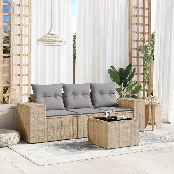 vidaXL Salon de jardin avec coussins 4 pcs beige r&eacute;sine tress&eacute;e