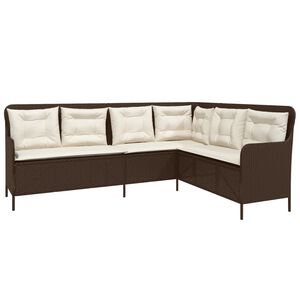vidaXL Canap&eacute; de jardin avec coussins forme de L marron r&eacute;sine tress&eacute;e