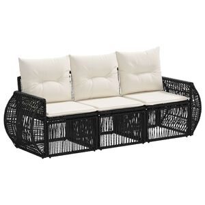 vidaXL Ensemble de canap&eacute; de jardin 3 pcs Noir et blanc cr&egrave;me