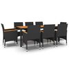 vidaXL Ensemble &agrave; manger de jardin 9 pcs R&eacute;sine tress&eacute;e Noir