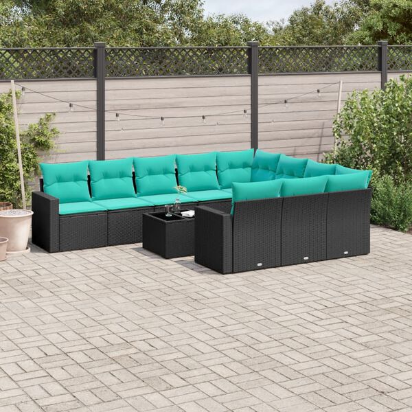 vidaXL Salon de jardin 11 pcs avec coussins noir r&eacute;sine tress&eacute;e