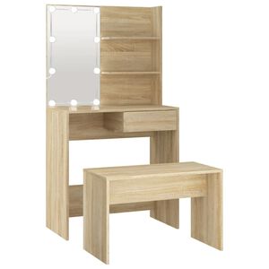 vidaXL Ensemble de coiffeuse avec LED Ch&ecirc;ne Sonoma Bois d'ing&eacute;nierie