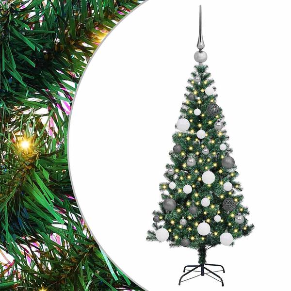 vidaXL Sapin de No&euml;l artificiel pr&eacute;-&eacute;clair&eacute; Vert 120 cm PVC et m&eacute;tal