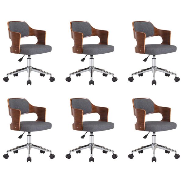 vidaXL Chaises pivotantes &agrave; manger lot de 6 gris bois courb&eacute; et tissu