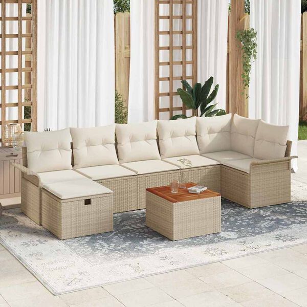vidaXL Ensemble de canap&eacute; de jardin 8 pcs Beige polyrotin