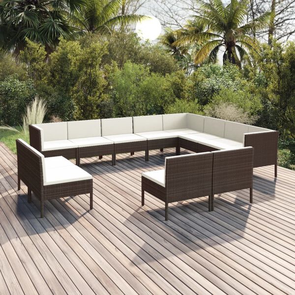 vidaXL Salon de jardin 12 pcs avec coussins Résine tressée Marron