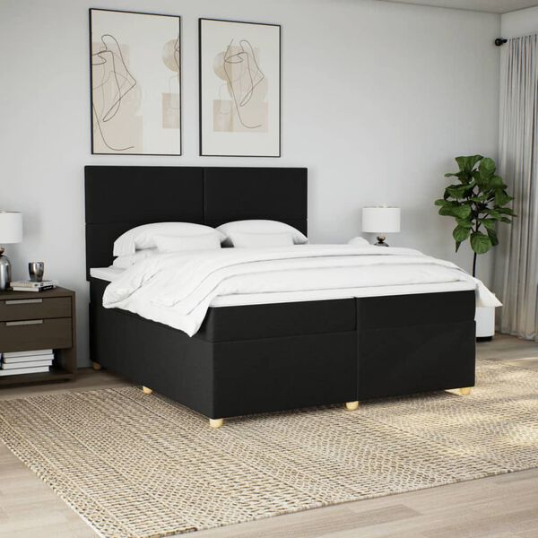 vidaXL Sommier à lattes de lit avec matelas Noir 200x200 cm Tissu