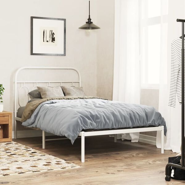 vidaXL Cadre de lit métal sans matelas et tête de lit blanc 107x203 cm